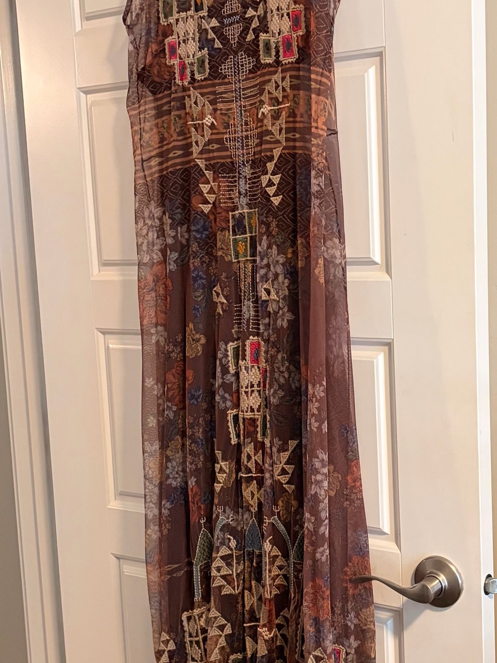 Johnny Was Brown Embroidered Sleeveless Maxi Dress with Multicolor Motifs - Picture 2 of 6